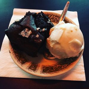 Oreo brownie & peanut butter ice cream, both vegan! at Beelzebab in Brighton