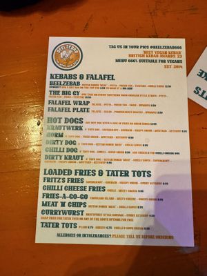 Menu   at Beelzebab in Brighton