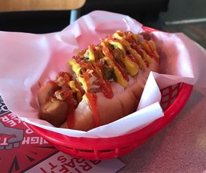 Hotdog with sauerkraut  at Beelzebab in Brighton