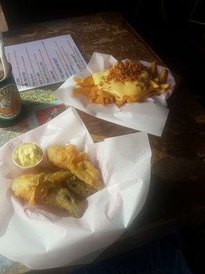 Fried gerkhins and Fries-a-go-go at Beelzebab in Brighton