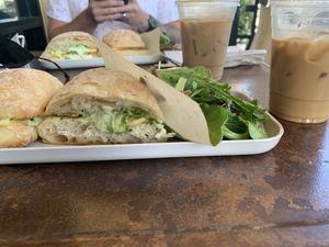 Vegan so cal girls, side salad, vanilla oat lattes at EAT Marketplace in Temecula