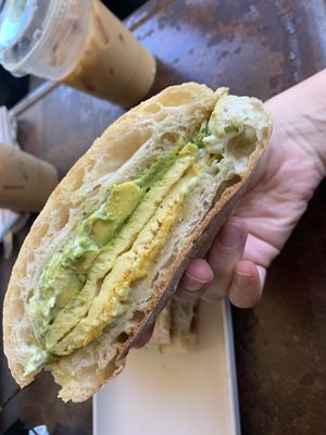 Avocado, vegan egg, vegan cheese, creamy pesto sauce at EAT Marketplace in Temecula