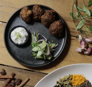 Cauliflower & Broccoli Pakoras with Tzatziki and Cucumber Salad at Vegilicious in St Kilda