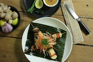 Thai Marinated Tofu & Veg Skewers with Satay Dip at Vegilicious in St Kilda