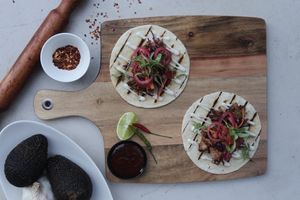 Jackfruit Tacos with Slaw, Coriander & Chipotle Dip at Vegilicious in St Kilda