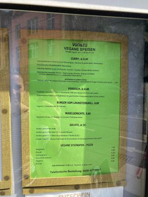 Vegan menu as of May 2021 at Cafe von and zu in Bonn