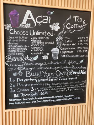 Acai, tea, coffee, smoothie menu at The Upbeet Life in La Grange