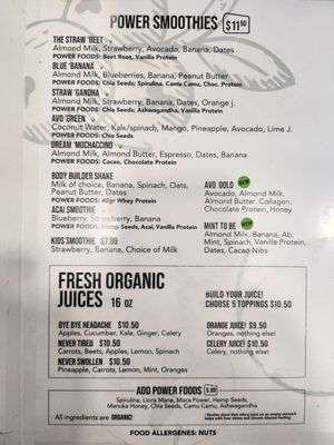 Smoothie and Juice menu at The Upbeet Life in La Grange