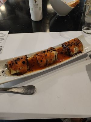 Eggplant rolls with tofu, truffle and rustic tapenade at Restaurante Oslo in Valencia