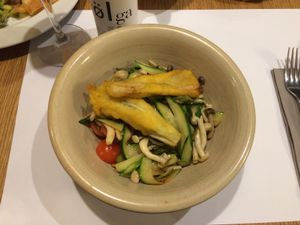 Ikigai rice with roasted vegetables, shiitake and deepfried plantain. at Restaurante Oslo in Valencia