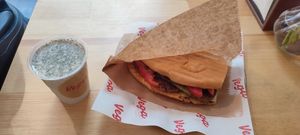 Köfte(Soy meatballs) and ayran at Vega Vegan Büfe in Istanbul
