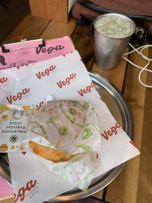 ıslak hamburger and ayran as a starter  at Vega Vegan Büfe in Istanbul