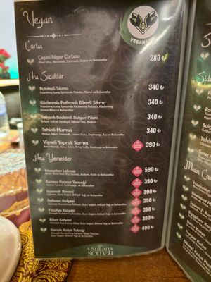 Menu in Turkish at SULTAN SOMATI & THE TABLE OF SULTAN (FİNE DİNİNG RESTAURANT) in Konya