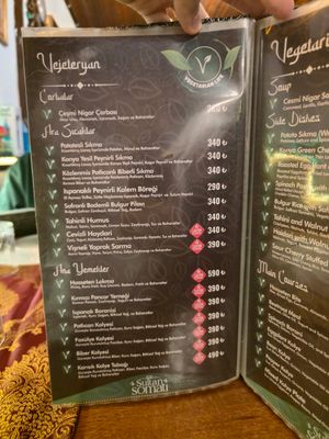 Vegetarian menu in English at SULTAN SOMATI & THE TABLE OF SULTAN (FİNE DİNİNG RESTAURANT) in Konya