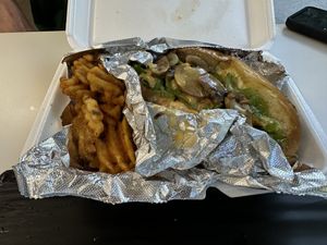Philly Combo (steak) w/ waffle fries at Big Fat Vegan in Atlanta