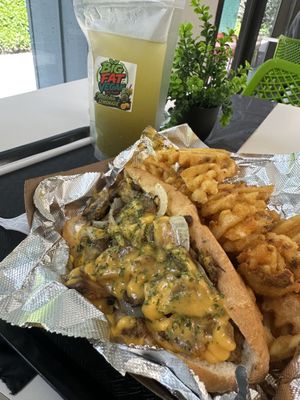 The Philly with a matcha lemonade   at Big Fat Vegan in Atlanta