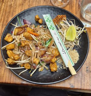 Vegan pad thai at Mackie Mayor in Manchester