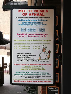 Uithangbord take away. at De Preuverie in Hasselt