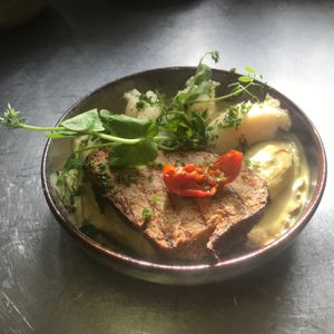 gratin van witloof en seitan met knolselder puree  at De Preuverie in Hasselt