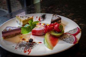 vegan assortiment dessert  at De Preuverie in Hasselt