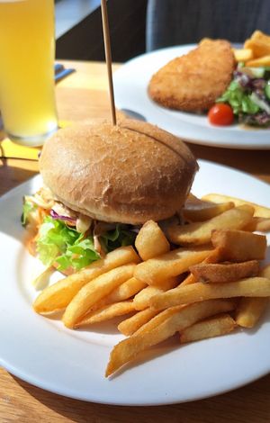 Jackfruit Burger & chips at Bundaberg Social Club in Bundaberg