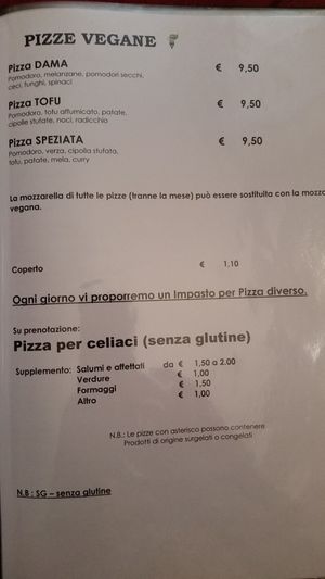Menu Pizze Vegane at Pizzeria Bar Botti in Rovereto