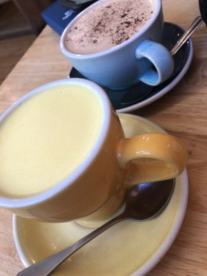 Turmeric and chai latte   at Cobbles and Clay - The Art Cafe in Haworth