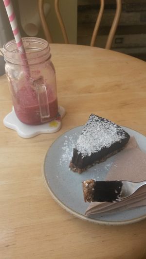 This was the delicious chocolate cake (the white bits on the top are coconut) at Cobbles and Clay - The Art Cafe in Haworth