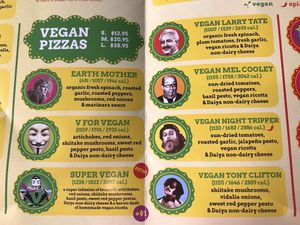 Menu at Two Boots Pizza in New York City