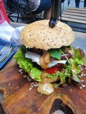 Aubergine giant burger...yummmm at VegaVerso in Leuven