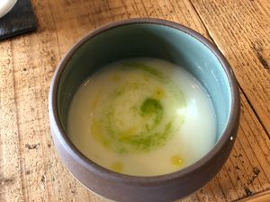 Cold potato soup as an entree  at Harukucchii in Fujisawa