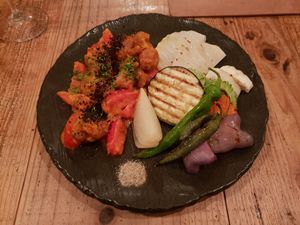 Soy chicken with grilled vegetables at Harukucchii in Fujisawa