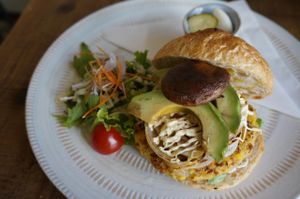 Burger plate 1050yen (includes small soup). at Harukucchii in Fujisawa