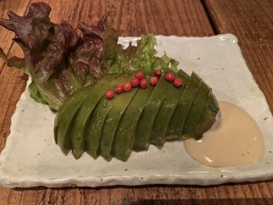 Avocado “sashimi” with tofu sauce at Harukucchii in Fujisawa