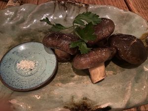 Shiitake mushrooms with truffle salt at Harukucchii in Fujisawa