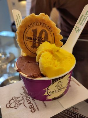 Dark chocolate and mango at Gelato Village in Leicester