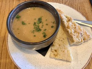 Soup of the day- lentil with focaccia   at Perk Pantry in Inverness
