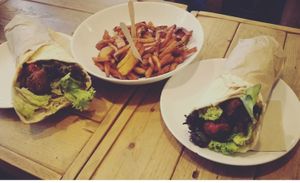 vegan falafel wraps and sweet potatoe fries at Veggie Bros - Juliuspromenade in Wurzburg