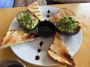 Vegan appetizer - it's just avocado on toast, but really good at Colombian Mountains Cafe in Fort Lauderdale