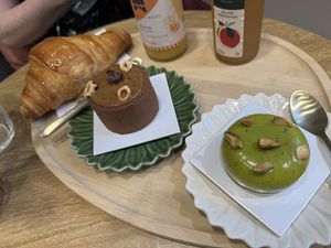 Croissant and chocolate & hazelnut and pistachio patisseries   at Perle en Sucre in Montpellier