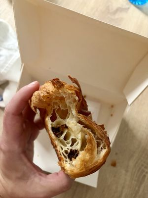 Fluffy inside of the pain aux chocolatt  at Perle en Sucre in Montpellier