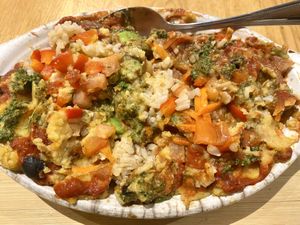Mediterranean bowl with avocado  at Lotus Seed Vegan in Vancouver