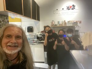 Me and great staff at Lotus Seed Vegan in Vancouver