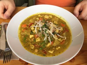 spicy v curry noodle at Lotus Seed Vegan in Vancouver