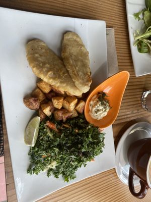 The fish and chips was perfect and a gate at way to have a non vegan classic, but made vegan.  #Veganuary at Lotus Seed Vegan in Vancouver