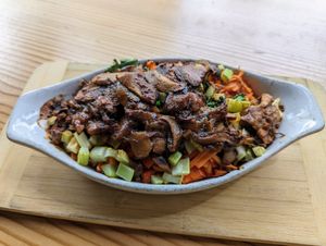 Teriyaki Mushroom. at Lotus Seed Vegan in Vancouver