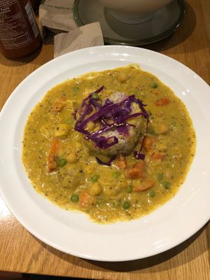 Thai Lemongrass Curry with Brown Rice at Lotus Seed Vegan in Vancouver