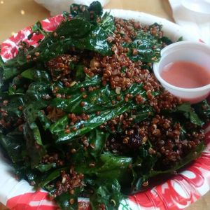 Kale & Quinoa Salad w/ Cherries, Pecans & Raspberry Vinaigrette. A Tasty Way to Get Yours Greens!   at Sweet Peaces in Flint