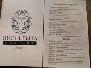 Separate vegan menu at Suculenta Cantina in Pflugerville