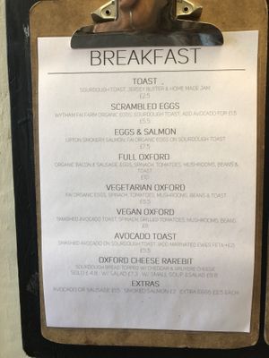 Breakfast menu at Vaults and Garden in Oxford